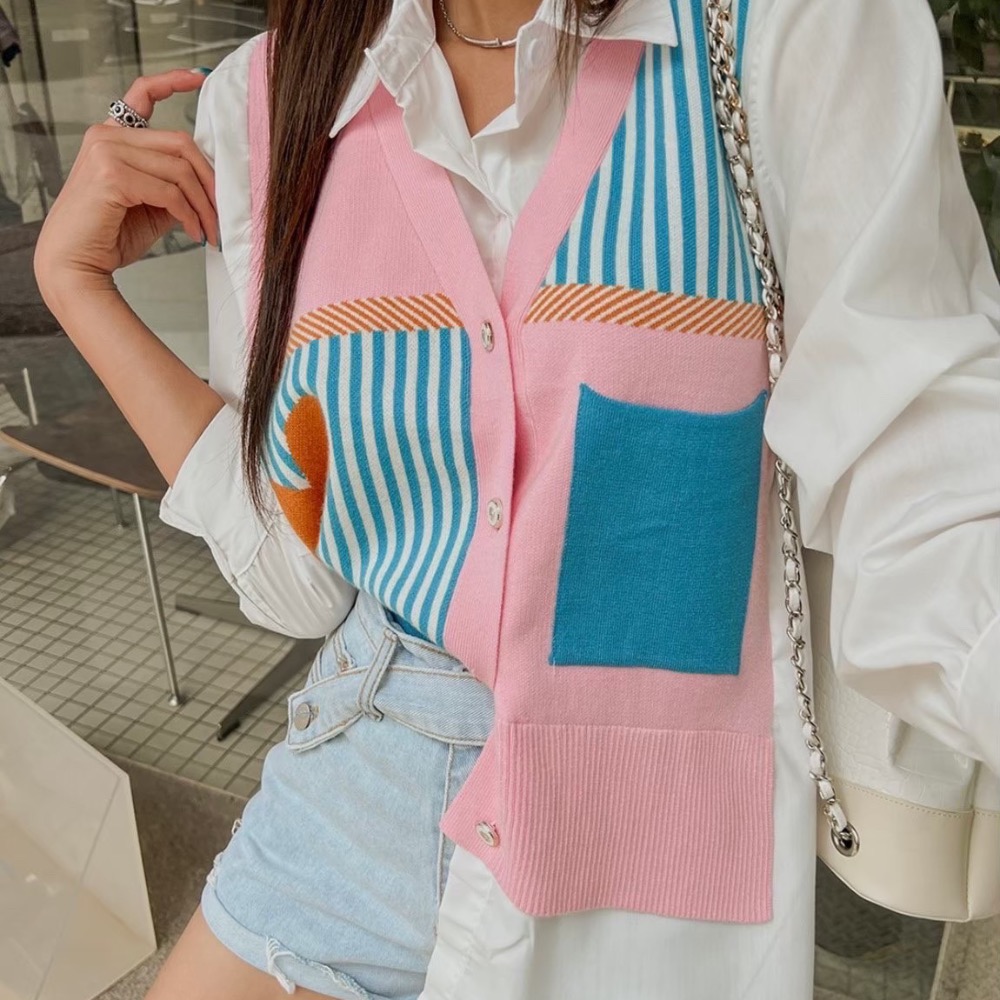 （特惠）正韓🇰🇷假兩件拼接造型針織上衣-細節圖3