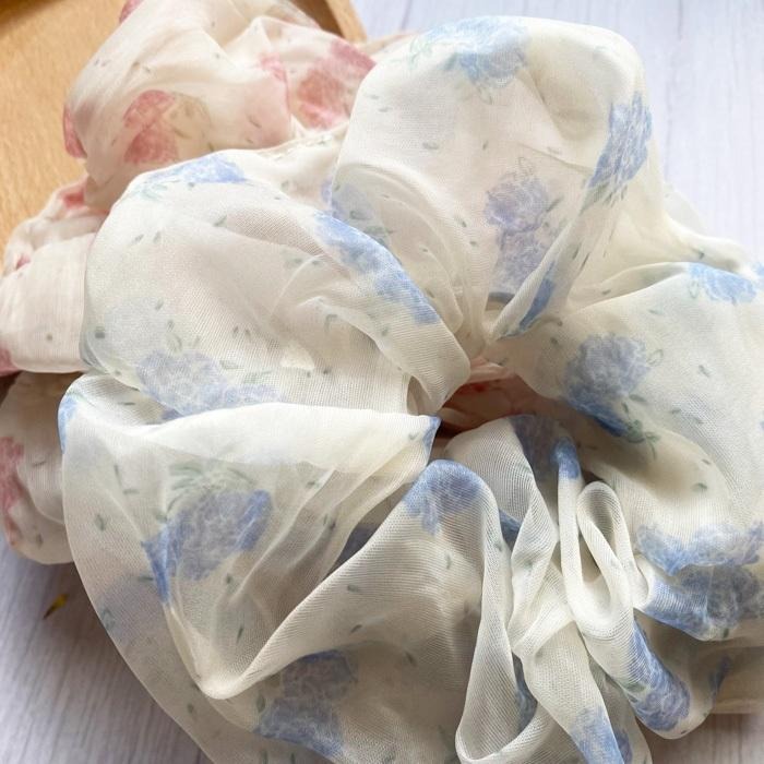 🔥菲雪飾品🔥小碎花印花 大腸圈 髮圈 髮束 薄紗 雪紡 氣質 髮圈(共2色)-細節圖6