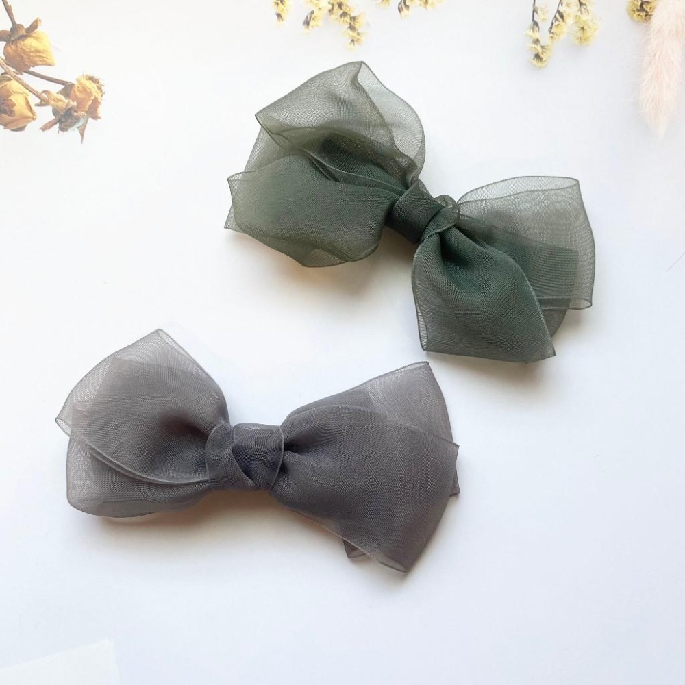 🔥菲雪飾品🔥蝴蝶結 網紗 邊夾 瀏海夾 髮飾 氣質 髮夾(共2色)-細節圖3