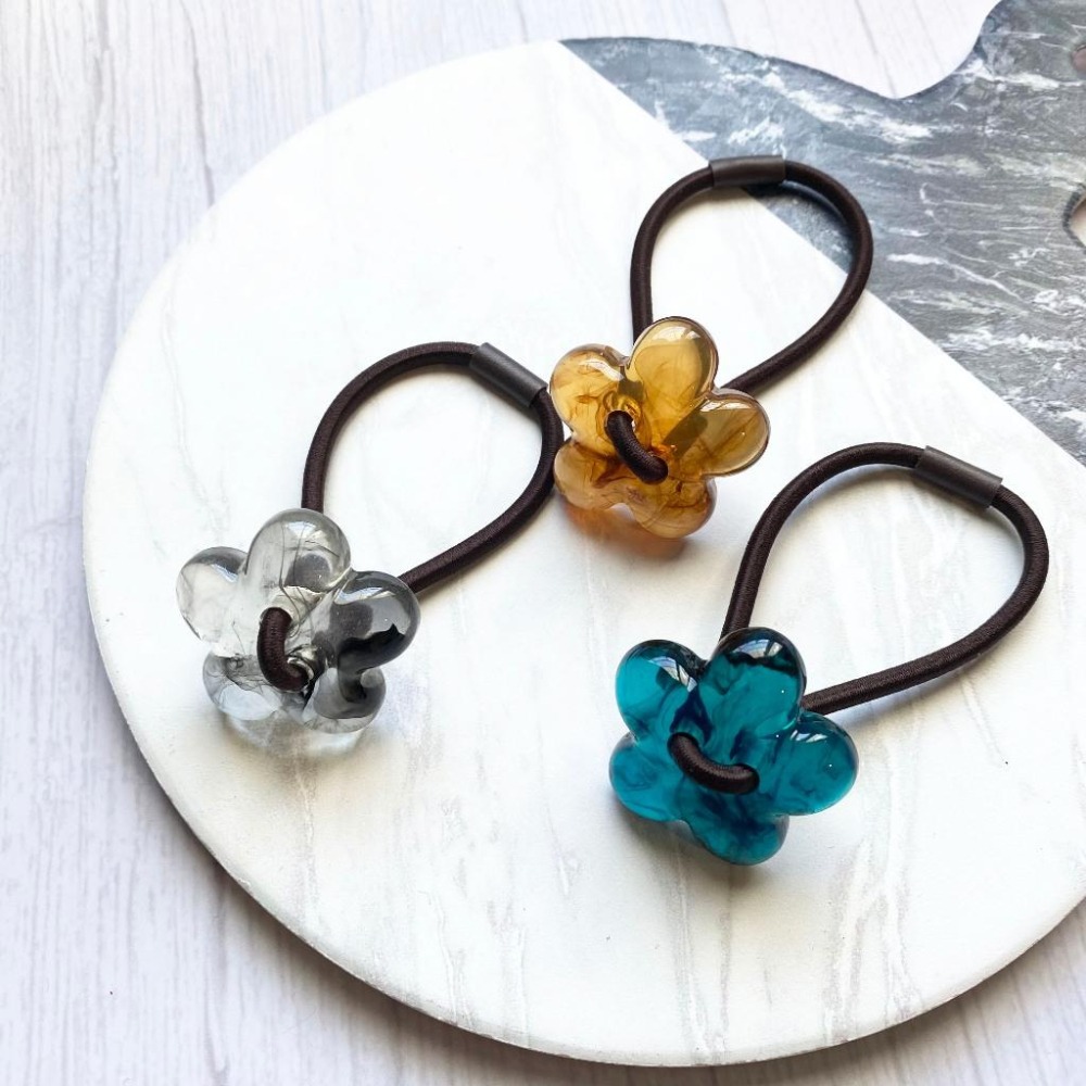 🔥菲雪飾品🔥清新 半透明 琥珀色 髮飾 小花 髮繩 髮束 髮圈(共6色)-細節圖2