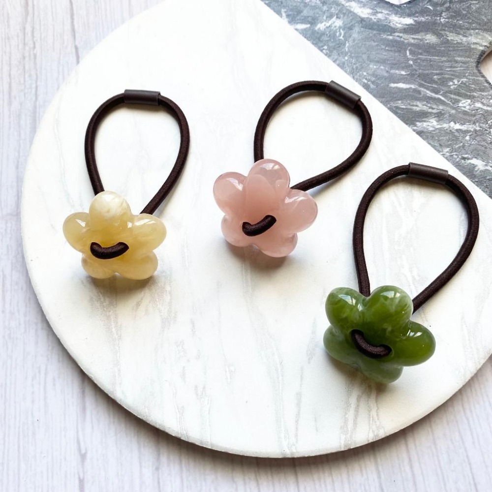 🔥菲雪飾品🔥清新 半透明 琥珀色 髮飾 小花 髮繩 髮束 髮圈(共6色)-細節圖3