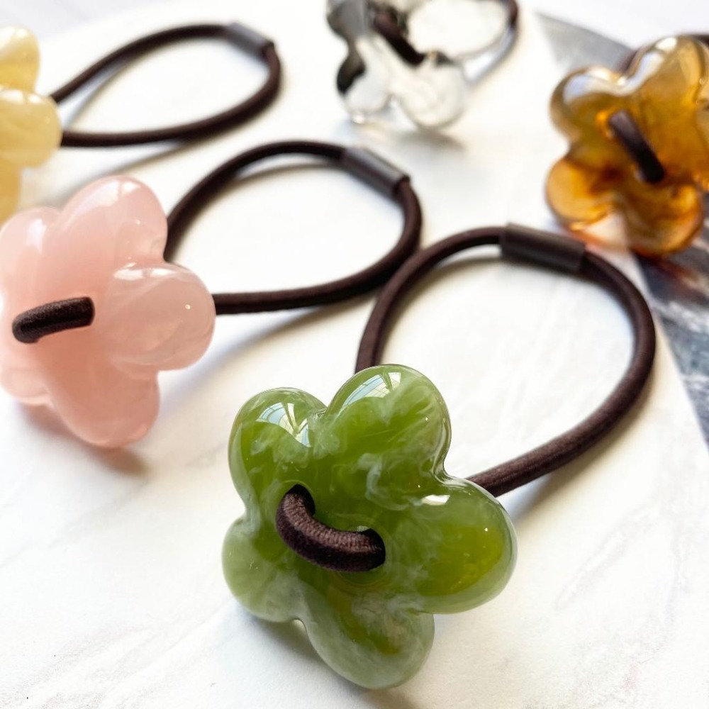 🔥菲雪飾品🔥清新 半透明 琥珀色 髮飾 小花 髮繩 髮束 髮圈(共6色)-細節圖4