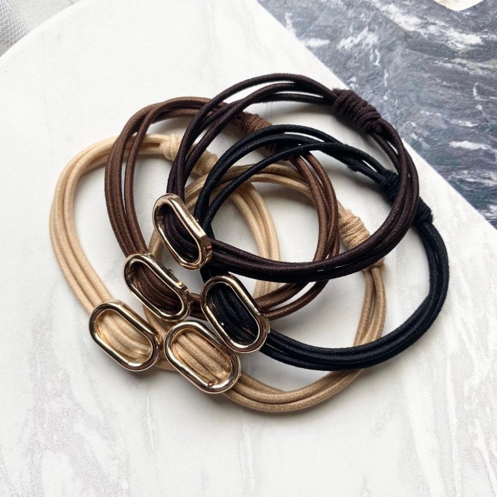 🔥菲雪飾品🔥鏤空橢圓 簡約 髮繩 髮束 髮飾 百搭 三層 髮圈(五色一組)-細節圖2