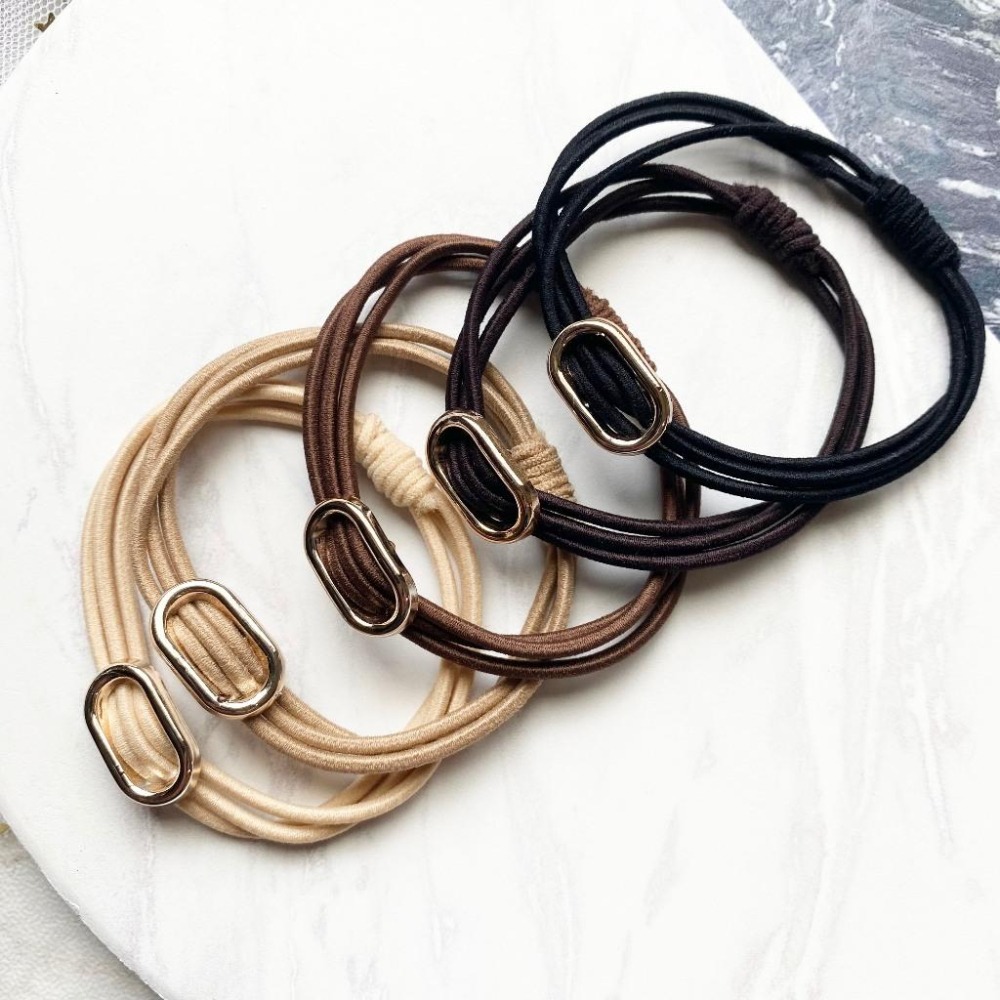 🔥菲雪飾品🔥鏤空橢圓 簡約 髮繩 髮束 髮飾 百搭 三層 髮圈(五色一組)-細節圖4