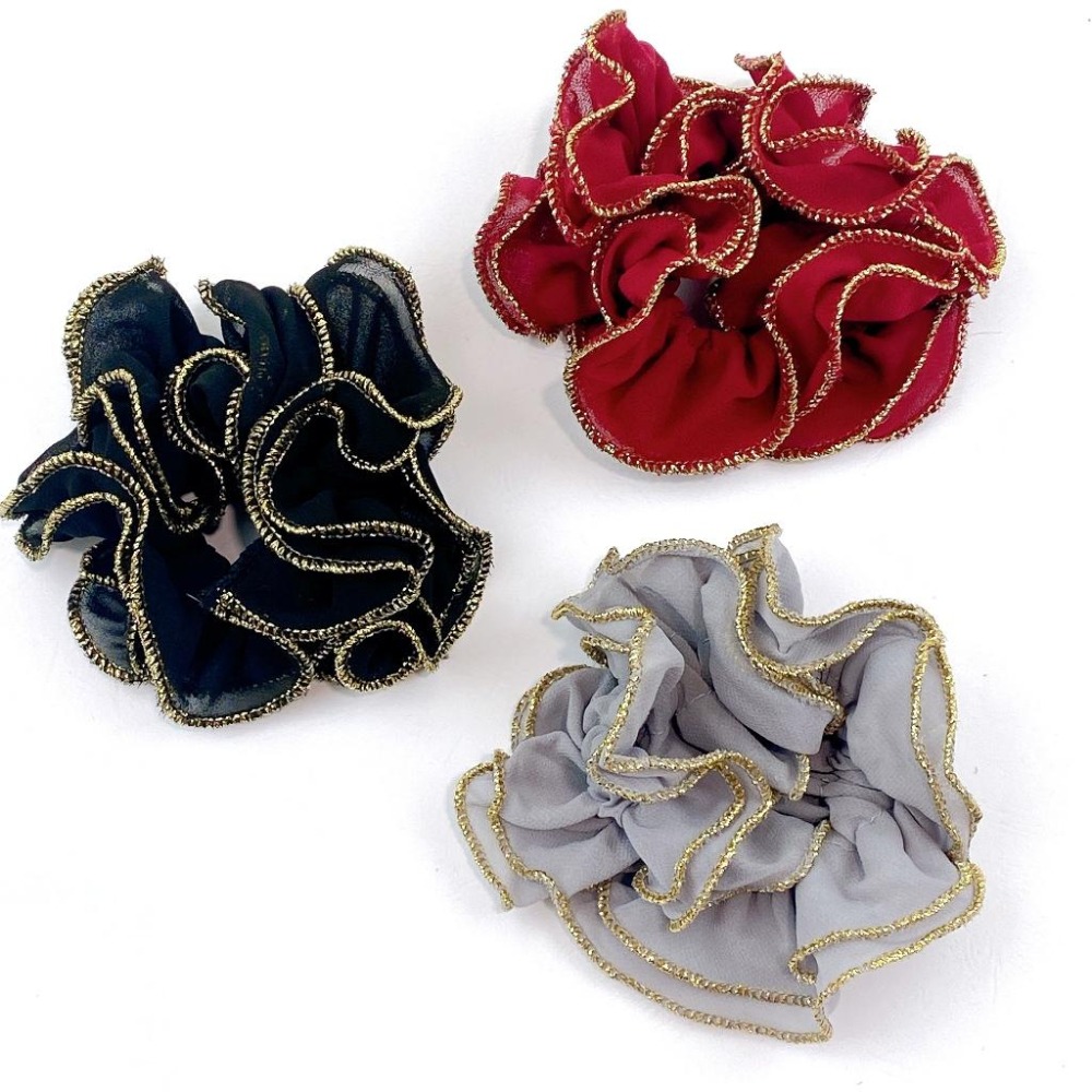 🔥菲雪飾品🔥金邊 雪紡 滾邊 氣質 大腸圈 髮飾 髮圈(共3色)-細節圖4