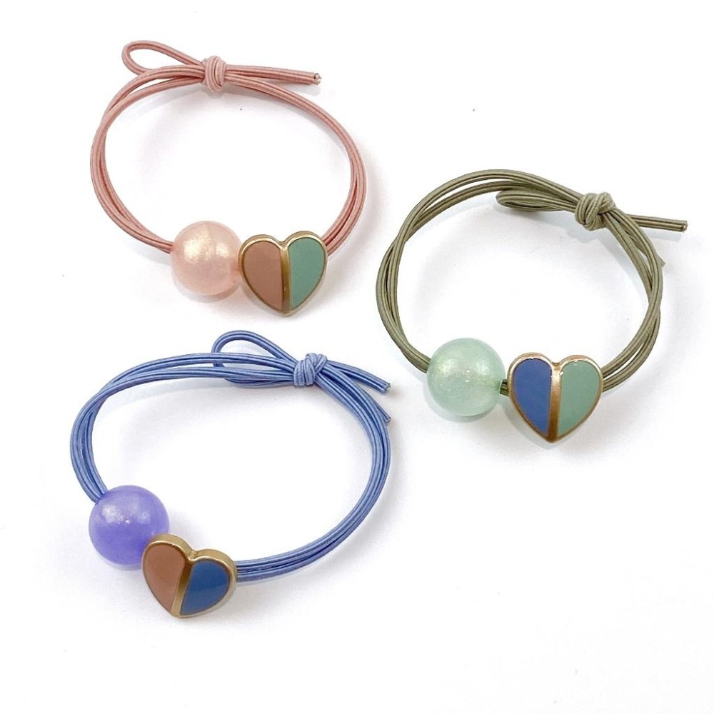 🔥菲雪飾品🔥撞色 愛心 糖果色 珠珠球 綁馬尾 雙層 髮圈 飾品 髮繩 髮飾(共5色)-細節圖4