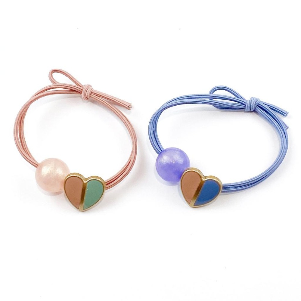 🔥菲雪飾品🔥撞色 愛心 糖果色 珠珠球 綁馬尾 雙層 髮圈 飾品 髮繩 髮飾(共5色)-細節圖5