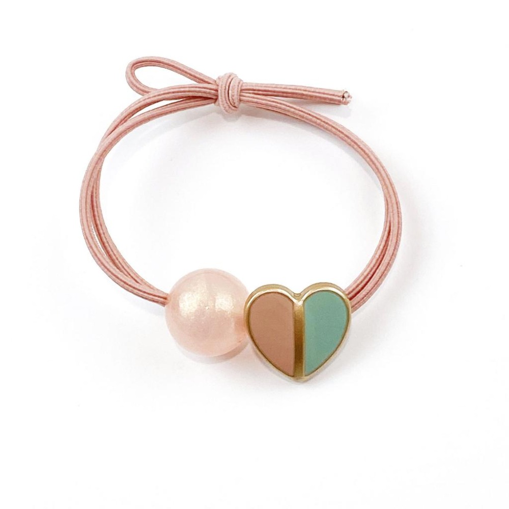 🔥菲雪飾品🔥撞色 愛心 糖果色 珠珠球 綁馬尾 雙層 髮圈 飾品 髮繩 髮飾(共5色)-細節圖7