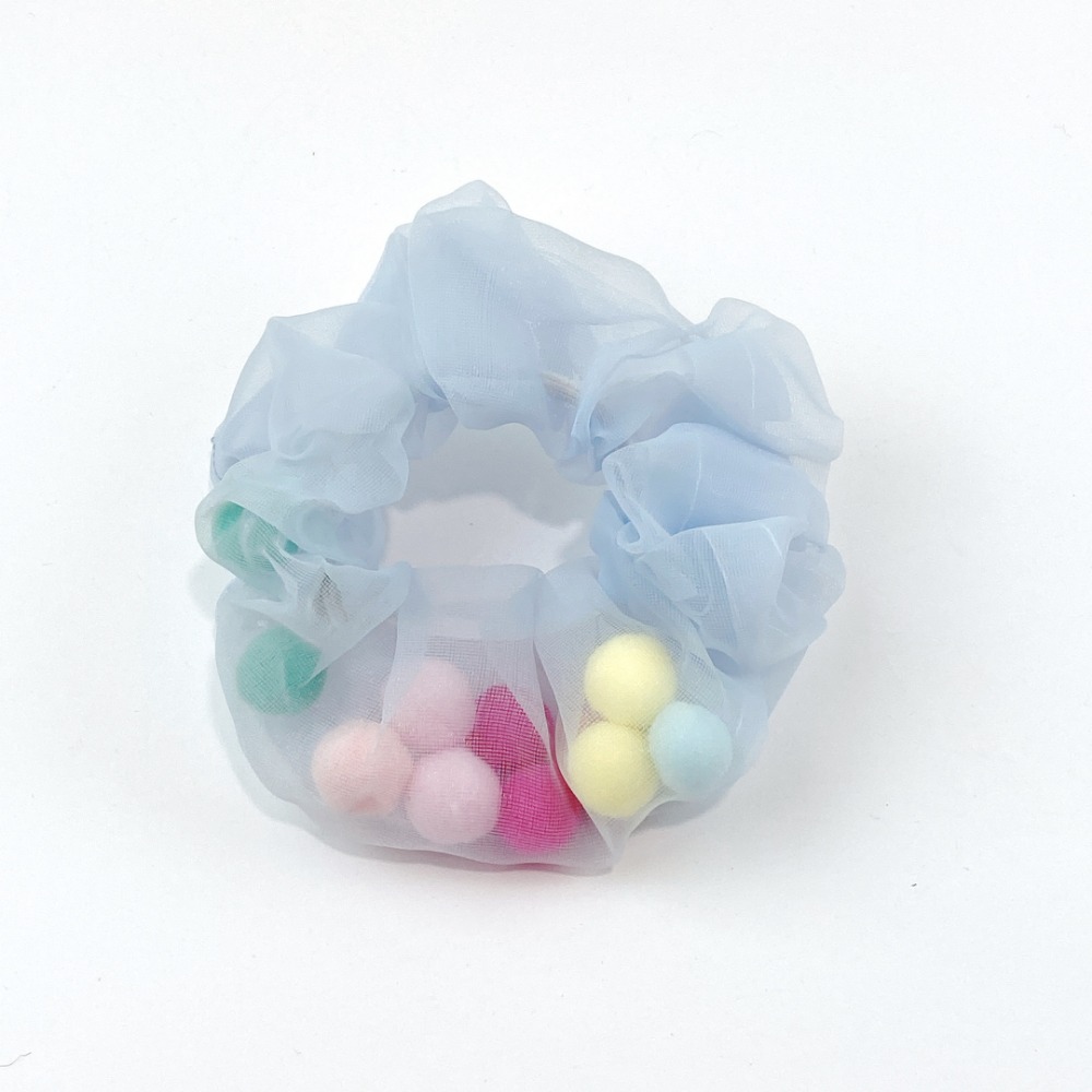 🔥菲雪飾品🔥彩色毛球 網紗 氣質 髮束 丸子頭 髮飾 大腸圈 馬尾 髮圈(共5色)-規格圖6