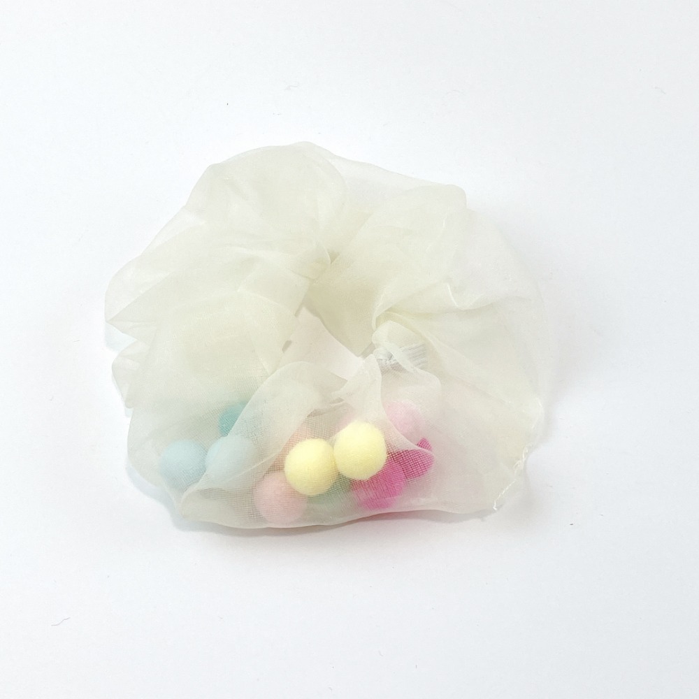 🔥菲雪飾品🔥彩色毛球 網紗 氣質 髮束 丸子頭 髮飾 大腸圈 馬尾 髮圈(共5色)-規格圖6