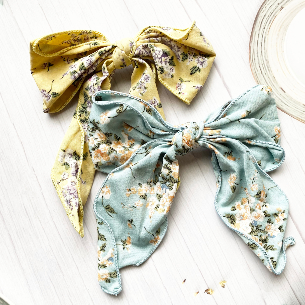 🔥菲雪飾品🔥碎花 蝴蝶結 布藝 彈簧夾 髮夾 髮飾(共4色)-細節圖2