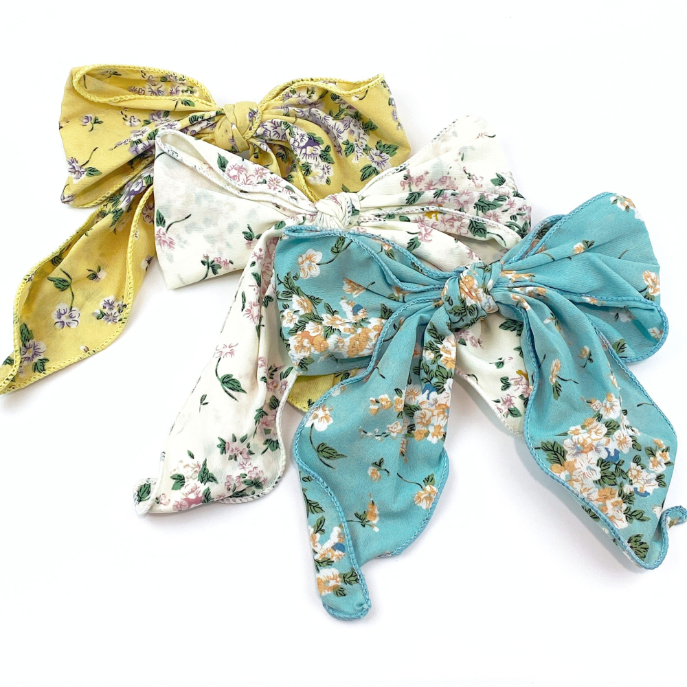 🔥菲雪飾品🔥碎花 蝴蝶結 布藝 彈簧夾 髮夾 髮飾(共4色)-細節圖3