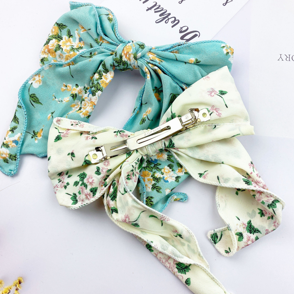 🔥菲雪飾品🔥碎花 蝴蝶結 布藝 彈簧夾 髮夾 髮飾(共4色)-細節圖5