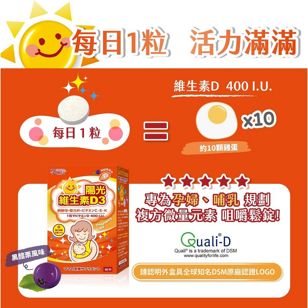 孕哺兒 陽光維生素D3 複方微量元素 口嚼錠60粒-細節圖5