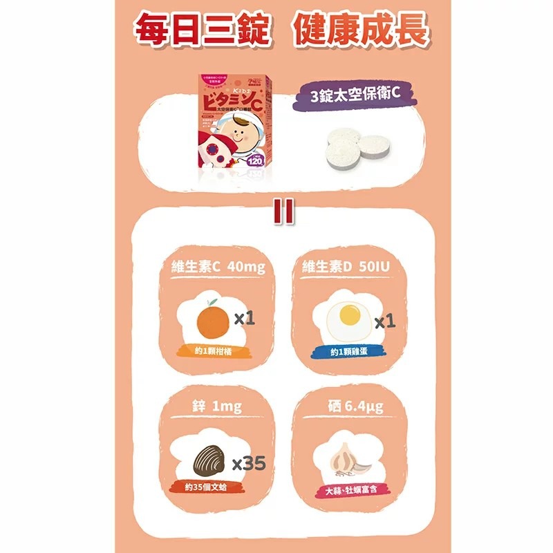 孕哺兒 小兒專用太空保衛C 120粒 口嚼錠 (黑醋栗口味)-細節圖5
