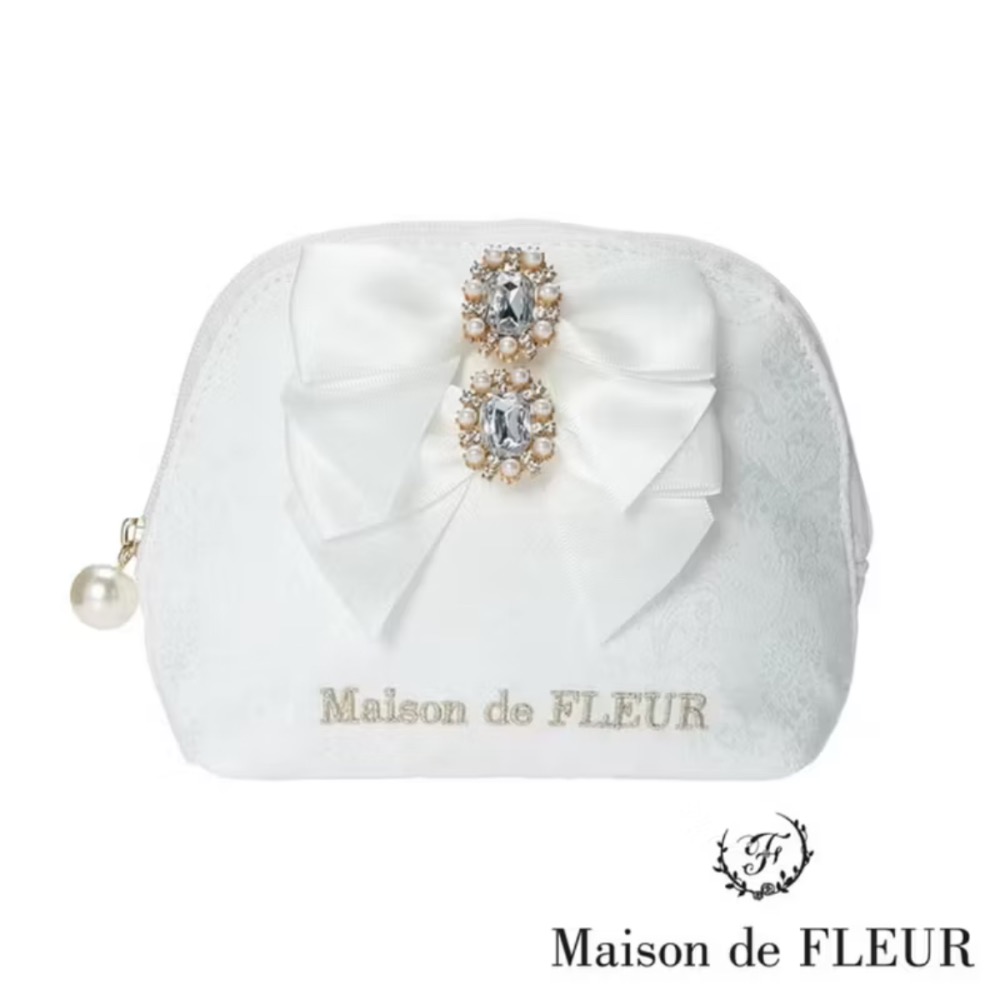🇯🇵 Maison de FLEUR 🎀 浪漫婚紗系列緞帶寶石緹花手拿包 maison de fleur 寶石包-規格圖7