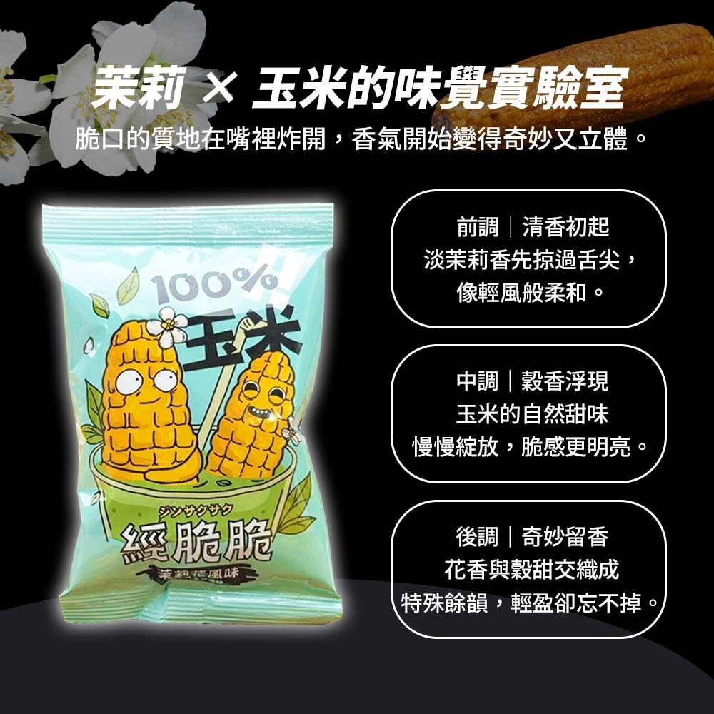 【愛淘購物】經脆脆 玉米粒 烤玉米 茉莉花風味15g 全素 玉米 玉米粒 茉莉花 素食零食 素食餅乾-細節圖2