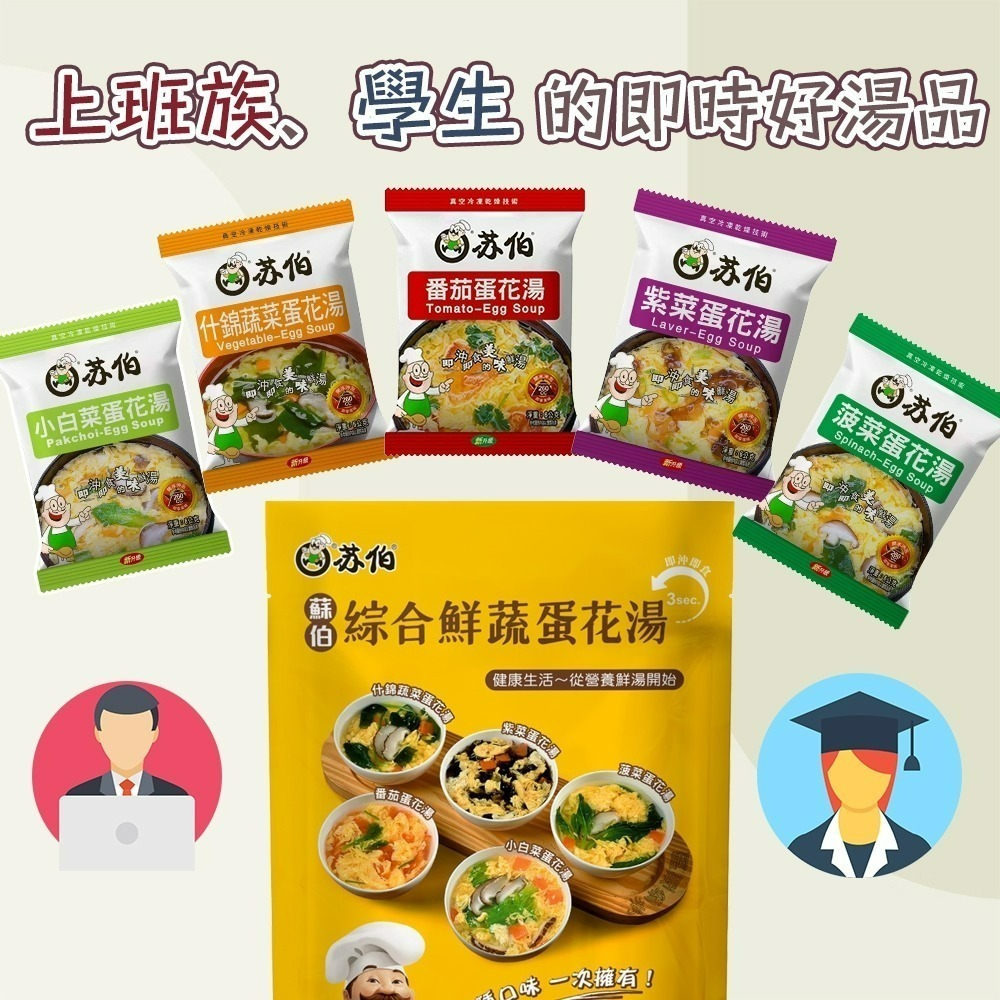 【愛淘購物】檢驗合格 蘇伯湯包 蛋花湯 6g 5入 30秒速沖 快沖湯 即時速食 濃湯 湯頭 湯底 火鍋底料-細節圖5