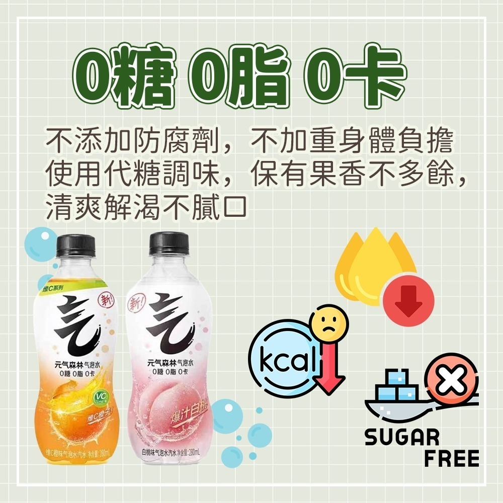 【愛淘購物】元氣森林 白桃味 柳橙味 蘇打氣泡水 單瓶販售 280ml 小瓶 氣泡水-細節圖4