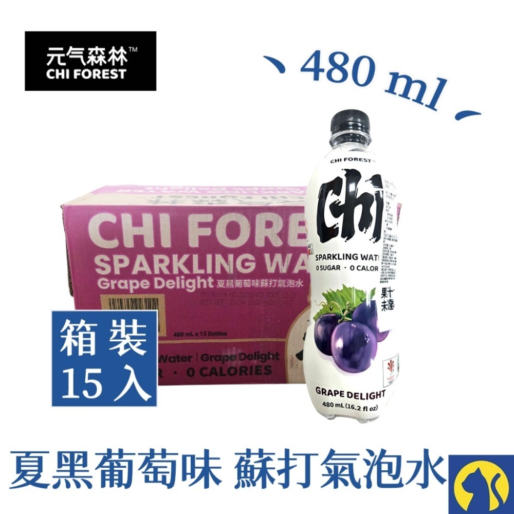 【整箱15瓶】夏黑葡萄味氣泡水480ml