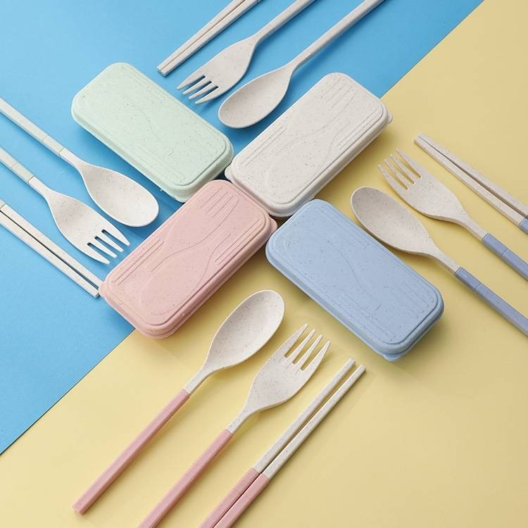 【愛淘購物】小麥餐具組 湯匙 筷子 叉子 可折疊 小麥秸稈 三件組 盒裝 湯匙+筷子+叉子 餐具 禮品-細節圖7