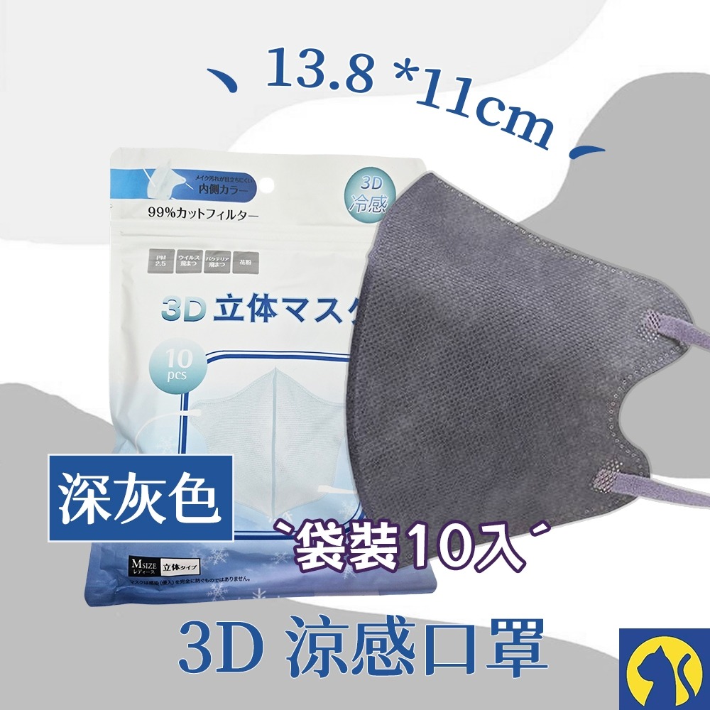 【整袋10入】3D涼感口罩-深灰色