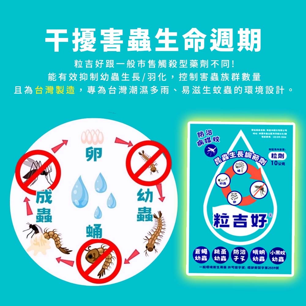 【愛淘購物】粒吉好 昆蟲生長調節劑 10g 防治蛾蚋 孑孓 蒼蠅 跳蚤 蛾蚋 小黑蚊幼蟲 害蟲防治 台灣製造-細節圖5