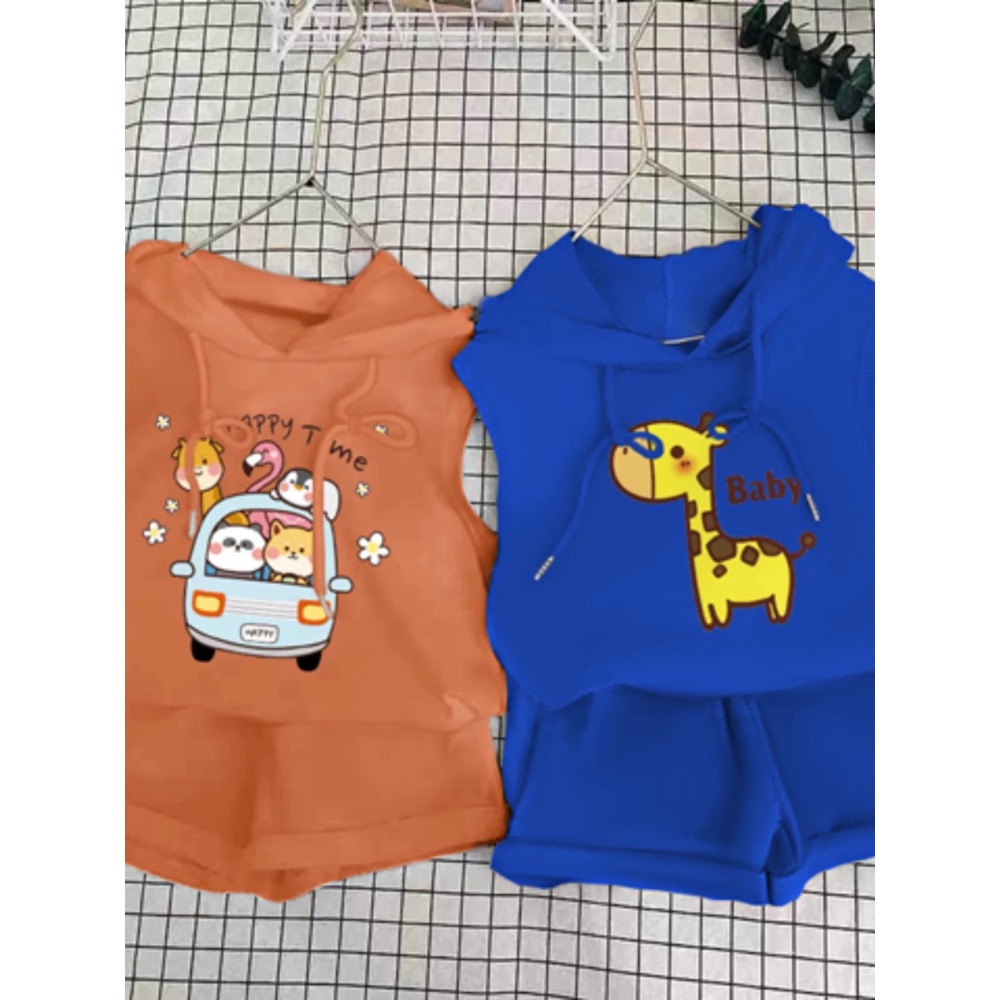 🦒 可愛長頸鹿印花連帽上衣/🚗 萌趣動物派對連帽上衣-細節圖2