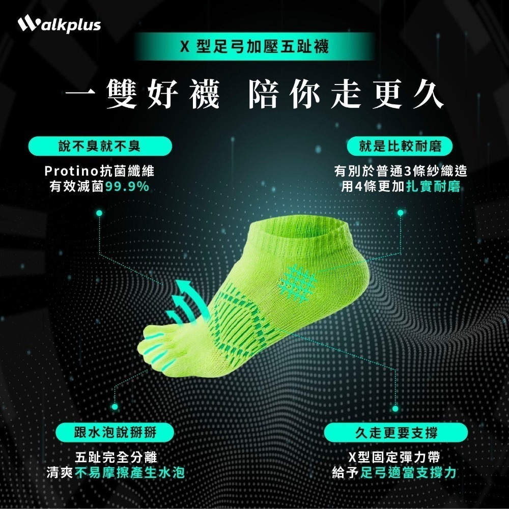 【Walkplus】X型足弓加壓五指襪 台灣製 五趾襪 拇指外翻 扁平足 足底筋膜炎 五指襪 短襪 踝襪 抗菌 除臭襪-細節圖5