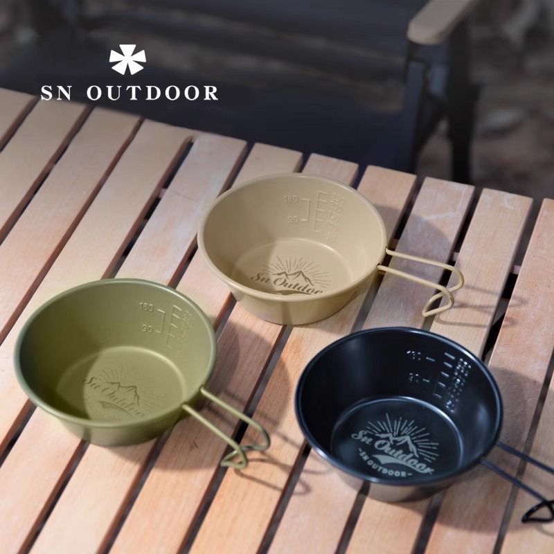 ‼️台灣現貨‼️Sn Outdoor 304不鏽鋼雪拉碗 露營杯 摺疊碗 戶外餐具 刻度杯 野炊碗 隔熱不沾塗層露營美學-細節圖2