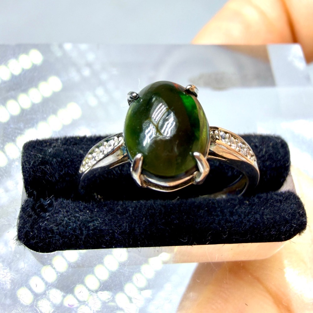 ღ꙼̈貝蒂の城堡ღ꙼̈墨西哥 黑歐珀 蛋面 2克拉 S925純銀 戒指-細節圖6