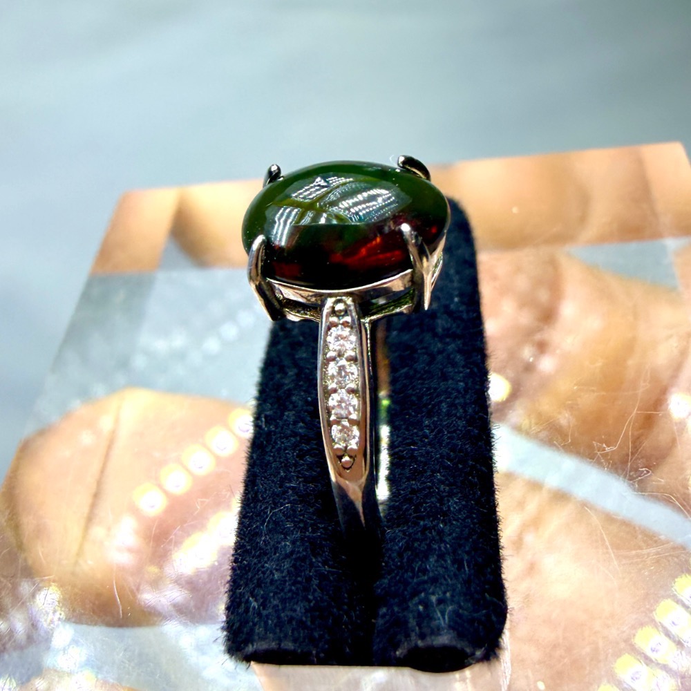 ღ꙼̈貝蒂の城堡ღ꙼̈墨西哥 黑歐珀 蛋面 2克拉 S925純銀 戒指-細節圖8