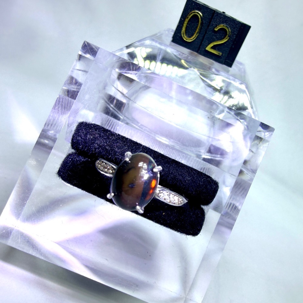 ღ꙼̈貝蒂の城堡ღ꙼̈墨西哥 黑歐珀 蛋面 2克拉 S925純銀 戒指-細節圖11