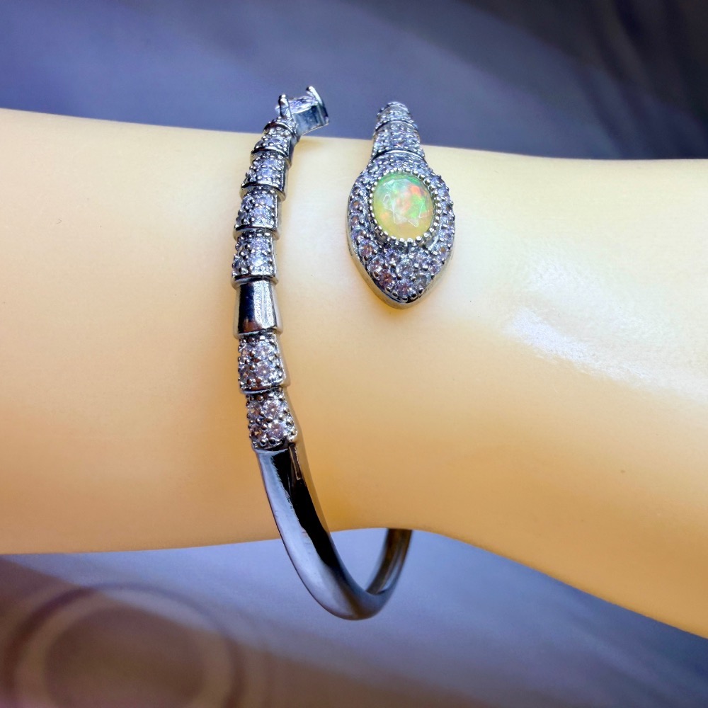 ღ꙼̈貝蒂の城堡ღ꙼̈ 天然 彩歐珀 10月生日石 鈦鋼 手鐲-細節圖2