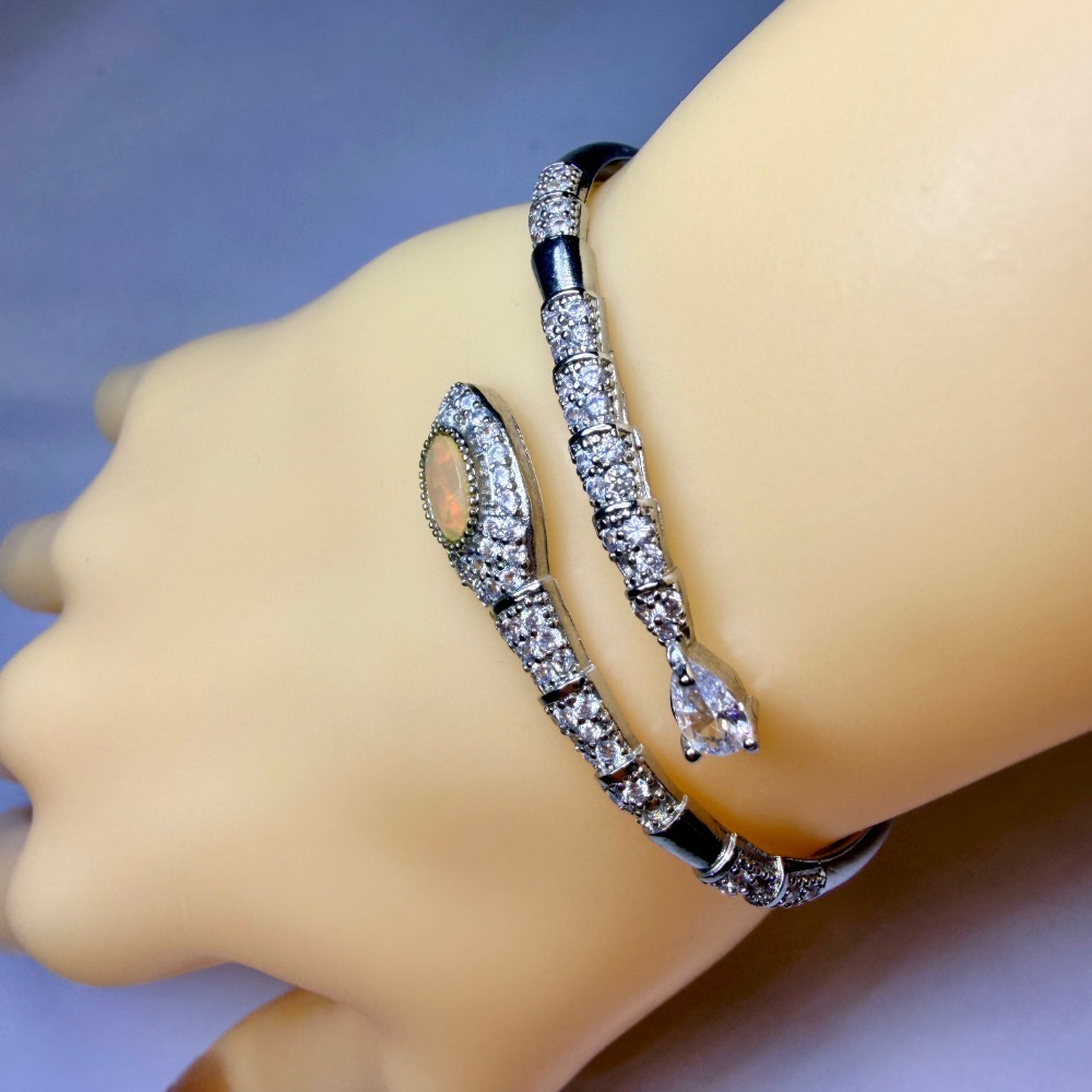 ღ꙼̈貝蒂の城堡ღ꙼̈ 天然 彩歐珀 10月生日石 鈦鋼 手鐲-細節圖3