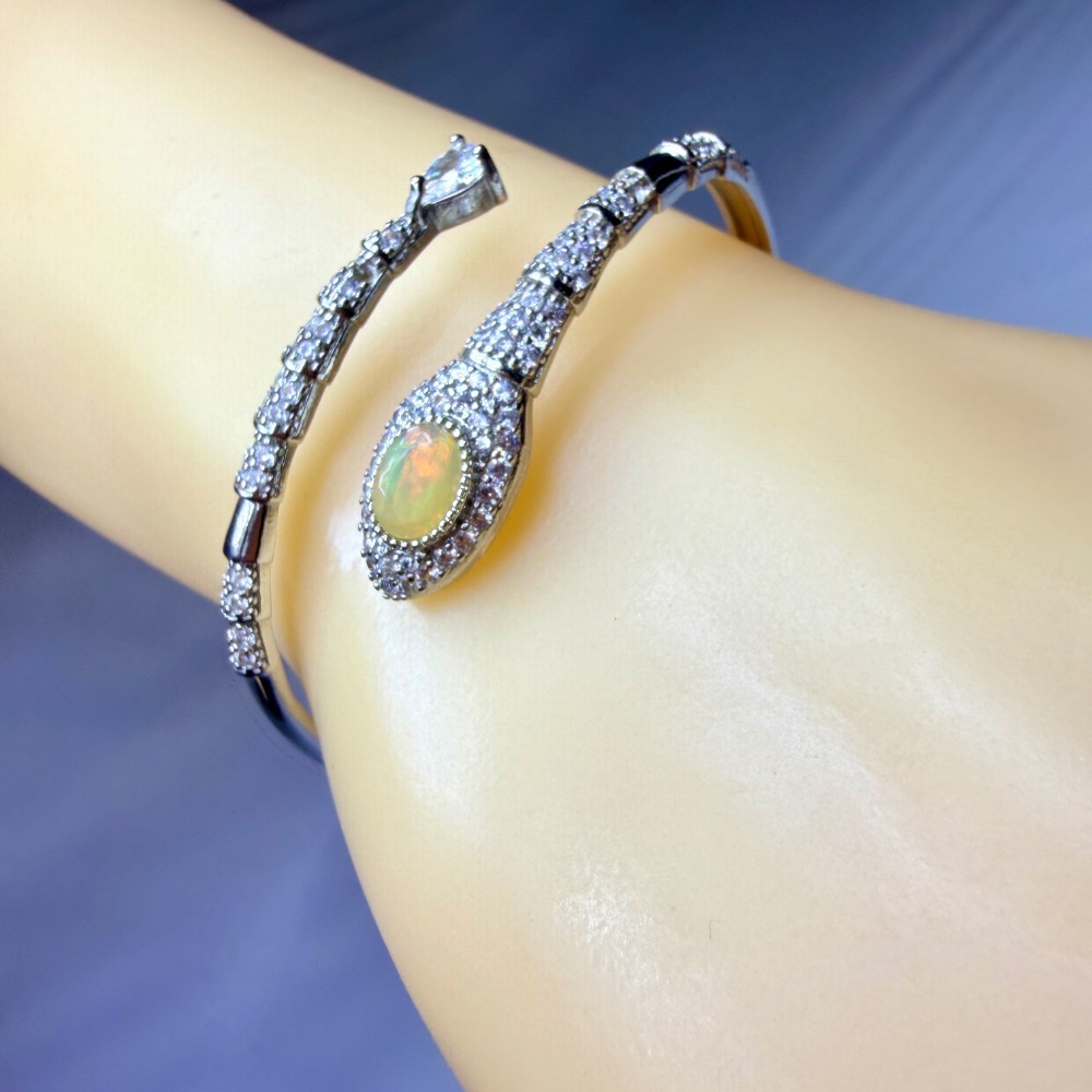 ღ꙼̈貝蒂の城堡ღ꙼̈ 天然 彩歐珀 10月生日石 鈦鋼 手鐲-細節圖4