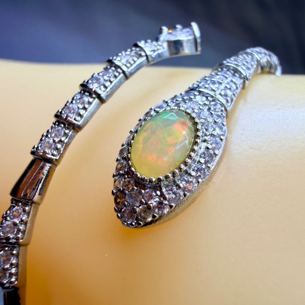 ღ꙼̈貝蒂の城堡ღ꙼̈ 天然 彩歐珀 10月生日石 鈦鋼 手鐲-細節圖5