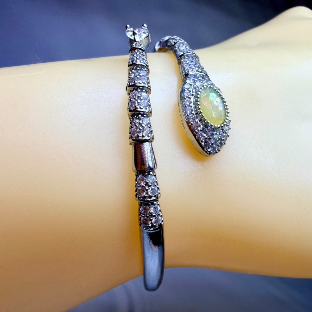 ღ꙼̈貝蒂の城堡ღ꙼̈ 天然 彩歐珀 10月生日石 鈦鋼 手鐲-細節圖6