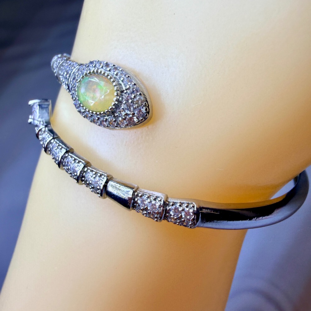 ღ꙼̈貝蒂の城堡ღ꙼̈ 天然 彩歐珀 10月生日石 鈦鋼 手鐲-細節圖7