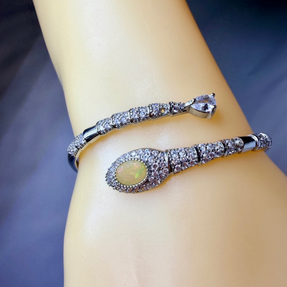 ღ꙼̈貝蒂の城堡ღ꙼̈ 天然 彩歐珀 10月生日石 鈦鋼 手鐲-細節圖9