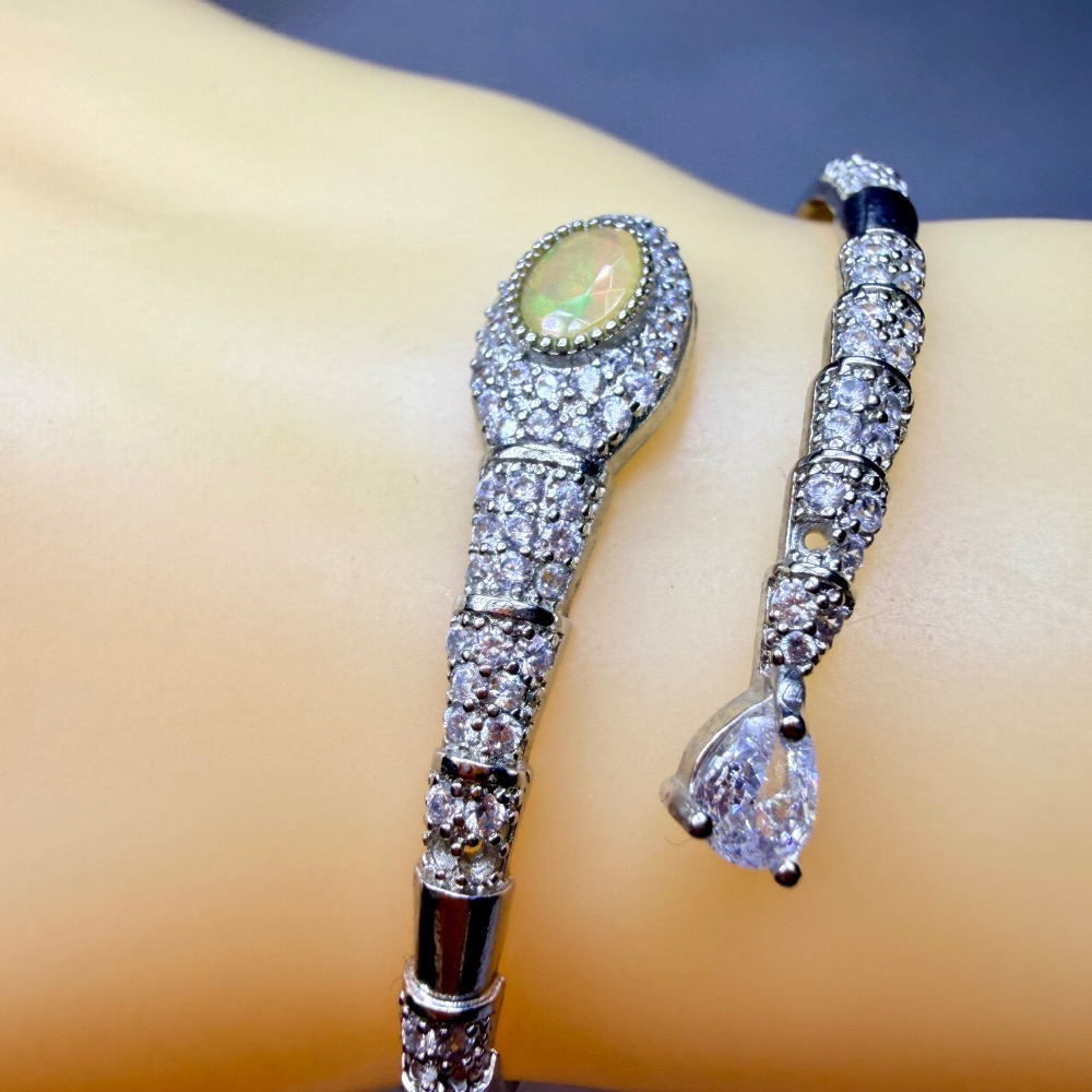 ღ꙼̈貝蒂の城堡ღ꙼̈ 天然 彩歐珀 10月生日石 鈦鋼 手鐲-細節圖10