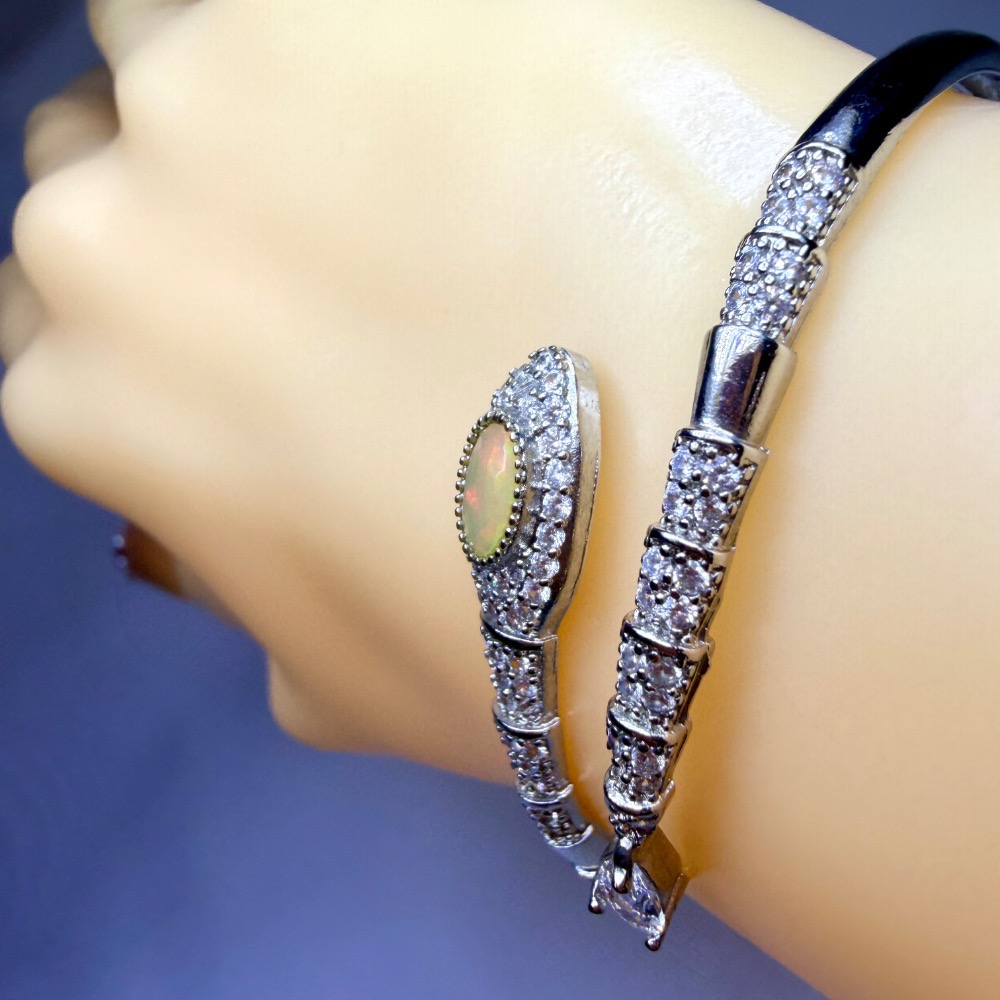 ღ꙼̈貝蒂の城堡ღ꙼̈ 天然 彩歐珀 10月生日石 鈦鋼 手鐲-細節圖11