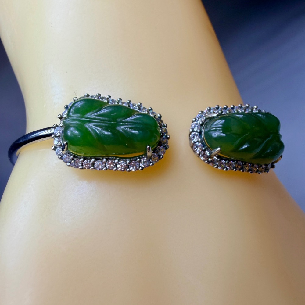 ღ꙼̈貝蒂の城堡ღ꙼̈ 和田 碧玉 玉葉 S925純銀 手鐲-細節圖6