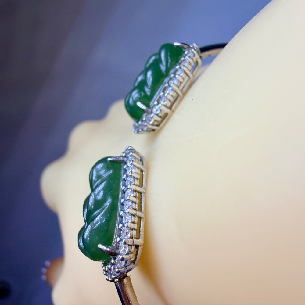 ღ꙼̈貝蒂の城堡ღ꙼̈ 和田 碧玉 玉葉 S925純銀 手鐲-細節圖9