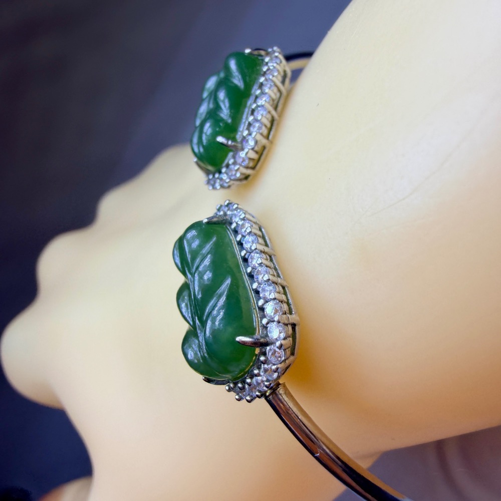 ღ꙼̈貝蒂の城堡ღ꙼̈ 和田 碧玉 玉葉 S925純銀 手鐲-細節圖10