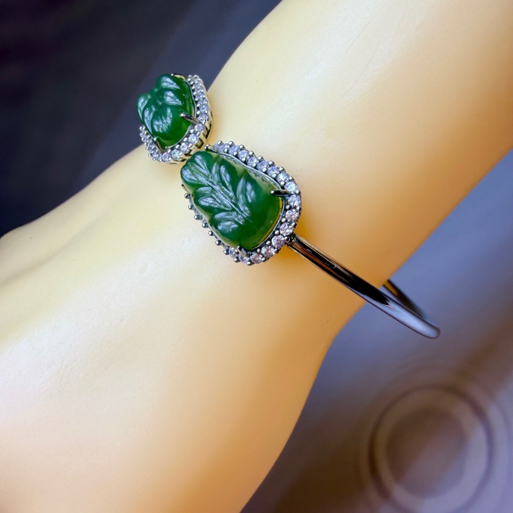 ღ꙼̈貝蒂の城堡ღ꙼̈ 和田 碧玉 玉葉 S925純銀 手鐲-細節圖11