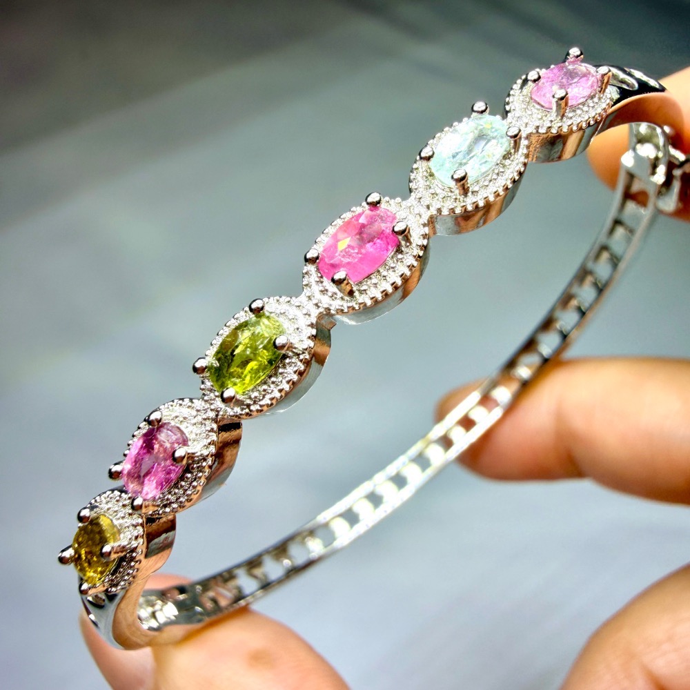 ღ꙼̈貝蒂の城堡ღ꙼̈ 彩碧璽 旺夫寶石 鈦鋼 手鐲-細節圖2