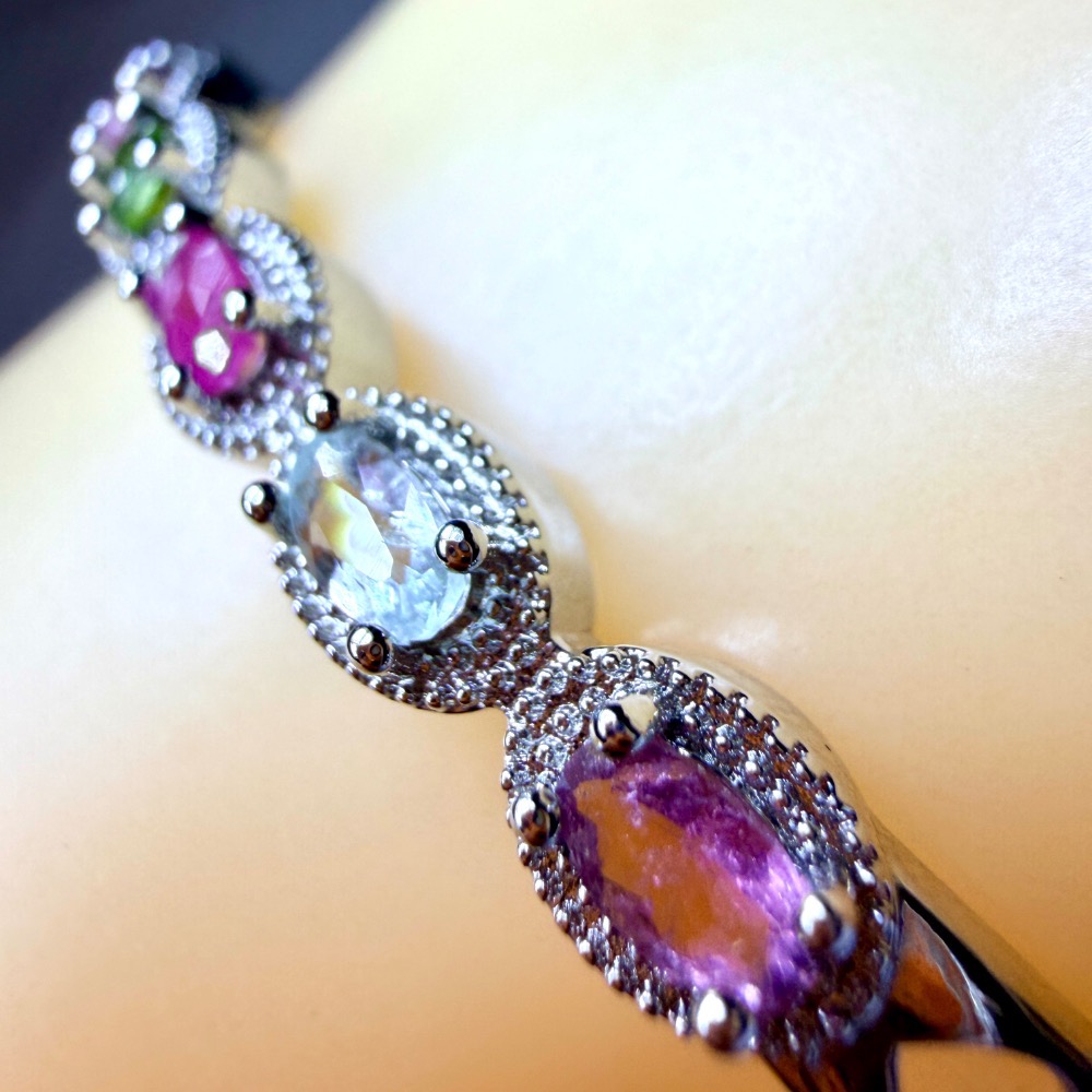 ღ꙼̈貝蒂の城堡ღ꙼̈ 彩碧璽 旺夫寶石 鈦鋼 手鐲-細節圖3