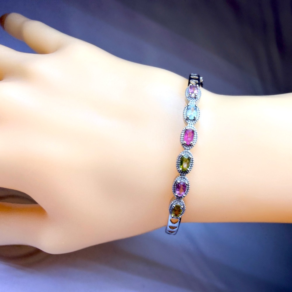 ღ꙼̈貝蒂の城堡ღ꙼̈ 彩碧璽 旺夫寶石 鈦鋼 手鐲-細節圖4