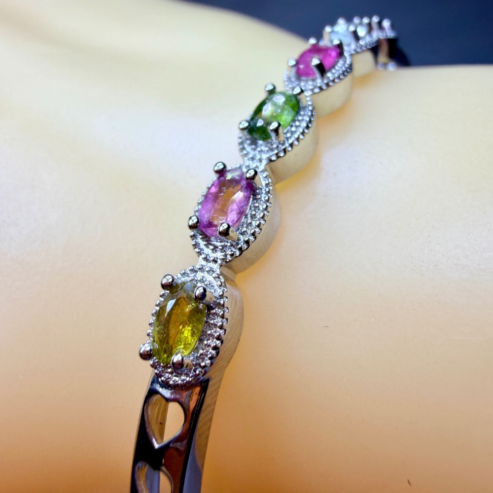 ღ꙼̈貝蒂の城堡ღ꙼̈ 彩碧璽 旺夫寶石 鈦鋼 手鐲-細節圖7